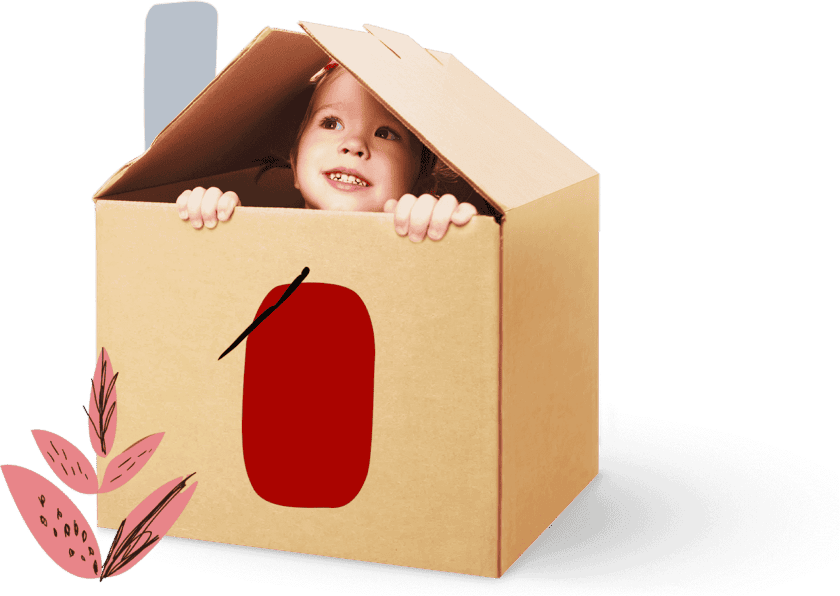 Kid peeking from inside a cardboard box